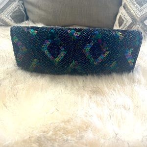 New Navy Sequin Beaded Clutch